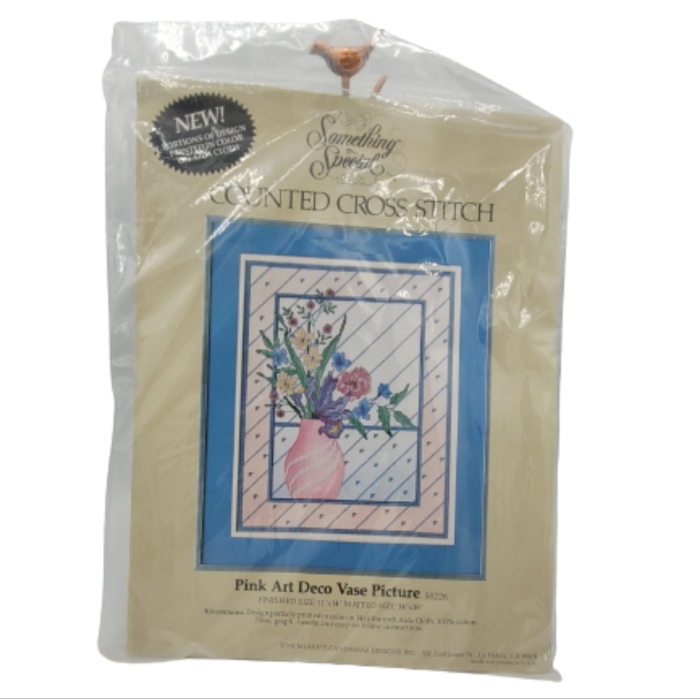 Something Special Pink Art Deco Vase Counted Cross Stitch Kit 11x14 NIP Vintage